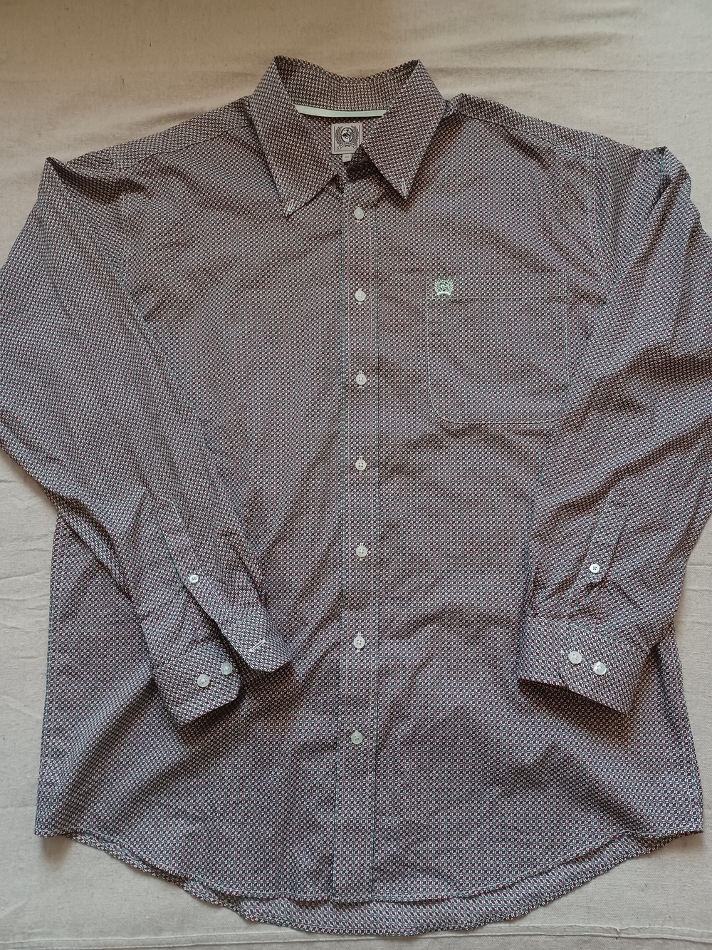 Cinch Long-Sleeve Microprint Button Up Shirt Men's Size Medium